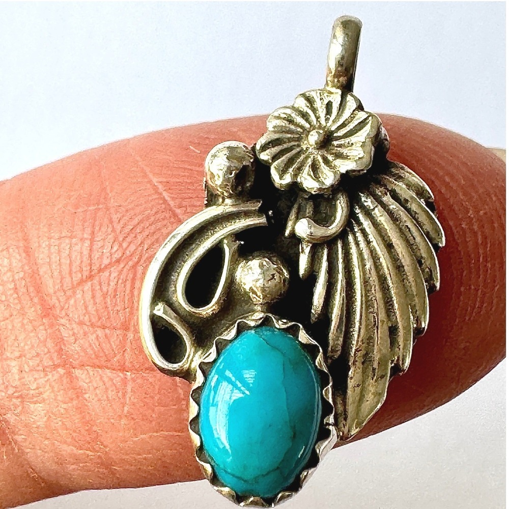 Small Navajo Flower Pendant Turquoise Layering Leaf Sterling Native American